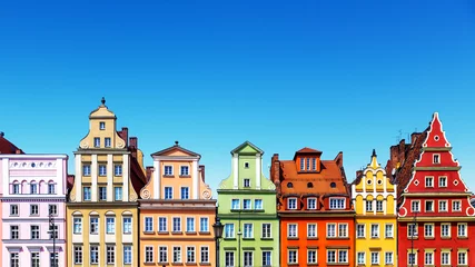 Papier Peint photo Lieux européens Vieilles maisons de couleur à Wroclaw, Pologne
