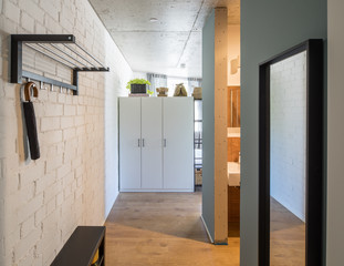 Entrance hall and corridor in a modern apartment. Entrance hall and entrance door to studio apartments.  © Aleks Kend