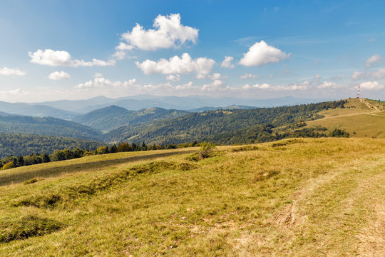 Mountain valley landscape in Carpathians, Ukraine.