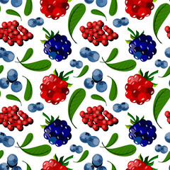 Forest fruits on a white background - seamless repeating pattern