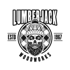 Fototapeta premium Lumberman skull with beard in circle vector emblem