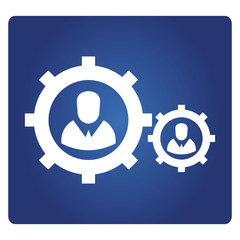 business man in gear icon on blue background