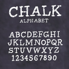 Fototapeta na wymiar Chalk font. Handwritten alphabet letters and numbers.