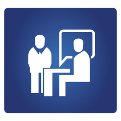 business man meeting and consulting icon on blue background
