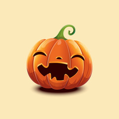 Happy Halloween. Realistic vector Halloween pumpkin. Happy face Halloween pumpkin isolated on light background.
