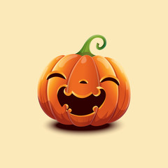 Realistic vector Halloween pumpkin. Happy face Halloween pumpkin isolated on light background.