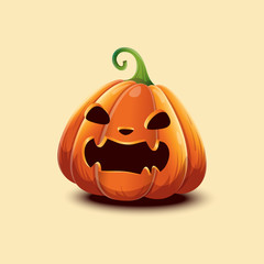 Happy Halloween. Realistic vector Halloween pumpkin. Angry scaring face Halloween pumpkin isolated on light background.