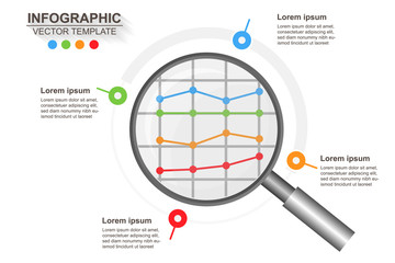 Abstract infographic with a magnifying glass. Vector illustration