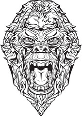 angry gorilla. Isolated. Coloring page.