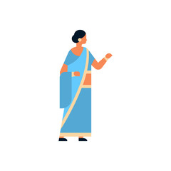 indian woman wearing national traditional clothes sari hindu female cartoon character full length isolated flat vector illustration