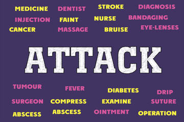 attack Medical Tags and words cloud concept