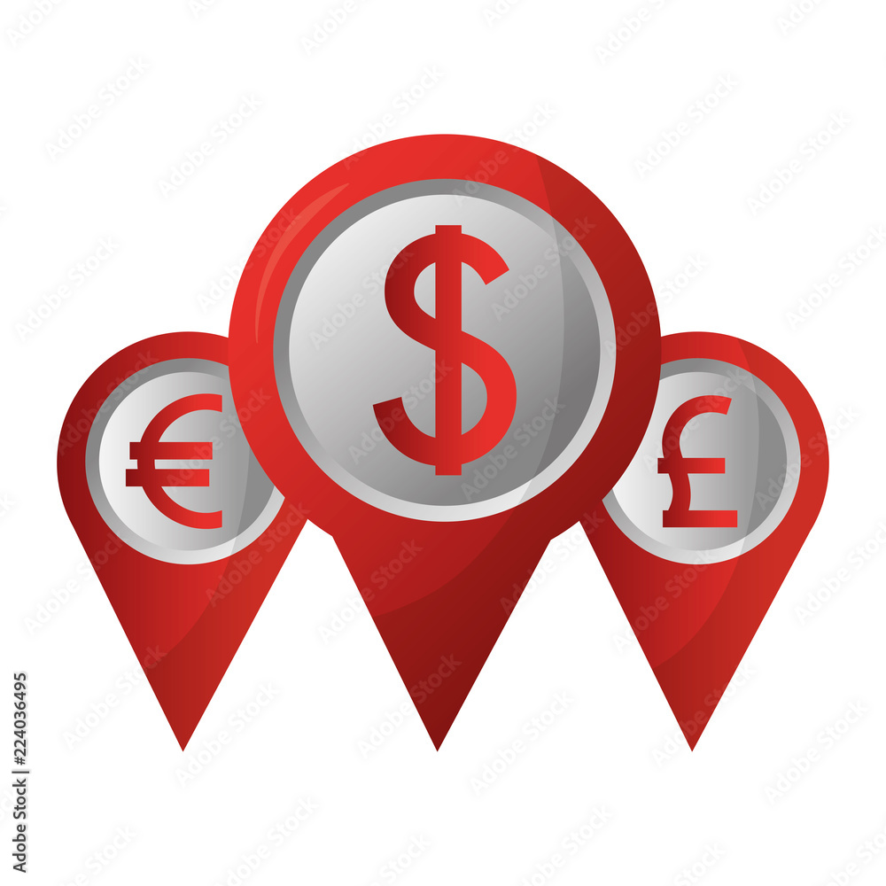 Poster set pin pointer location with symbol crypto money