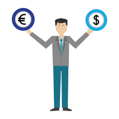 man lifting euro and dollar