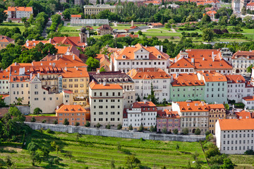 Fototapeta na wymiar Prague traditional red roofs. Aerial view of the city. Prague city, Czech republic