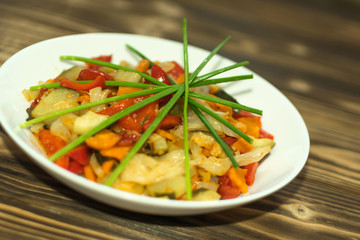 Fried Vegetable Mix with Zucchini Close Up