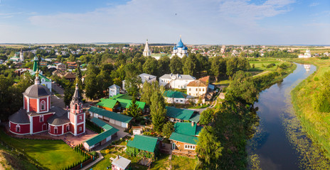 panorama of city Suzdal, Russia. Nativity Cathedral of Suzdal Kremlin view from above