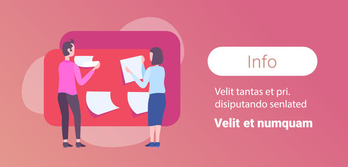 couple planning schedule making notes time management concept businessman woman project manager male female cartoon character rear view horizontal copy space full length flat vector illustration.