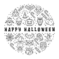 Halloween icon, Happy Halloween card. Circle infographic, Vector flat illustration