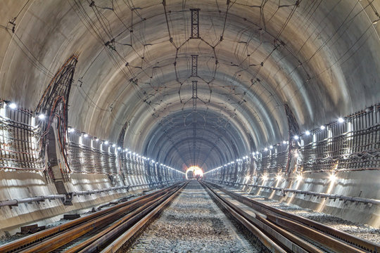 Fototapeta Modern railway tunnel. New railway tunnel in Carpathian mountains, Ukraine