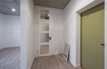 Entrance hall and corridor in a modern apartment. Entrance hall and entrance door to studio apartments.
