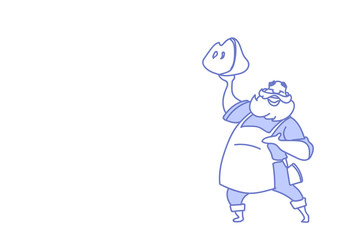 chef cook holding meat smiling chief restaurant uniform freshly prepared food concept sketch doodle horizontal vector illustration