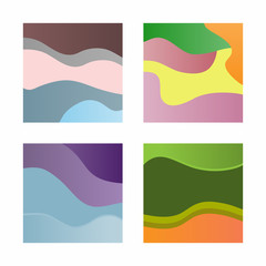 Set of abstract square backgrounds for design of posters, banners, cards, flyers, booklets. Colored templates with curved layers.
