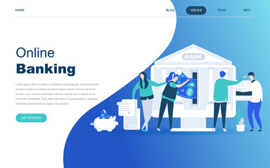 Modern flat design concept of Online Banking for website and mobile website development. Landing page template. Electronic bank payment or customer support. Vector illustration.