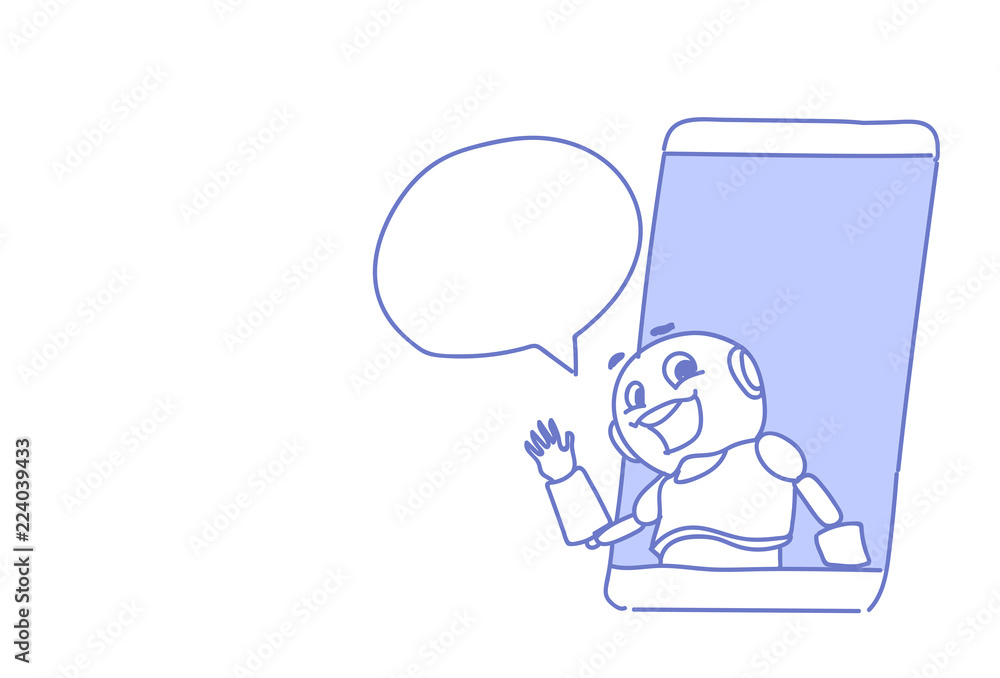 Poster chatbot mobile application online chat bubble communication support service concept modern robot art