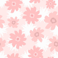 Seamless pattern with abstract flowers drawn by hand with a watercolour brush. Cute feminine floral print. Sketch, watercolor, paint.