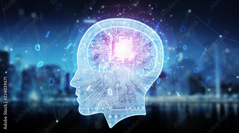 Poster artificial intelligence digital brain background 3d rendering