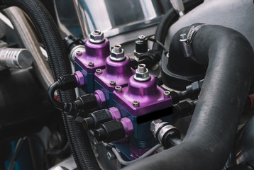 Fototapeta na wymiar Dragster engine details, racing car, racing engine