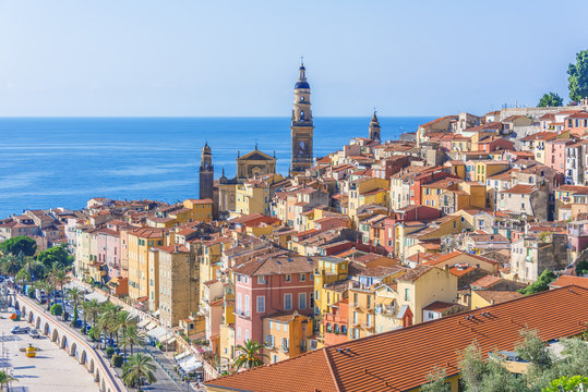 Old town architecture of Menton on French Riviera