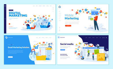 Fototapeta na wymiar Set of web page design templates for social media, online marketing and communication. Modern vector illustration concepts for website and mobile website development. 