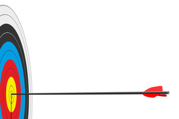 Archery target with arrow isolated on white background. Vector poster or banner template.