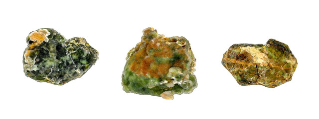 Crystallized chrysoprase stones isolated on white background
