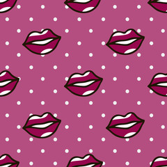 red lips pattern in cartoon style on dots background