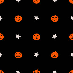 cute pumpkin halloween pattern with stars on black background