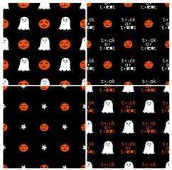 cute halloween pattern in cartoon style for your design on black background