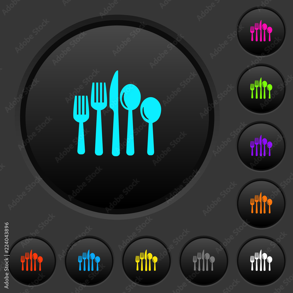 Poster cutlery dark push buttons with color icons