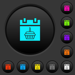 Birthday dark push buttons with color icons
