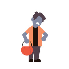 Cute boy wear zombie scarecrow costume happy