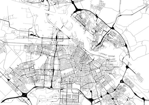 Monochrome city map with road network of Amsterdam