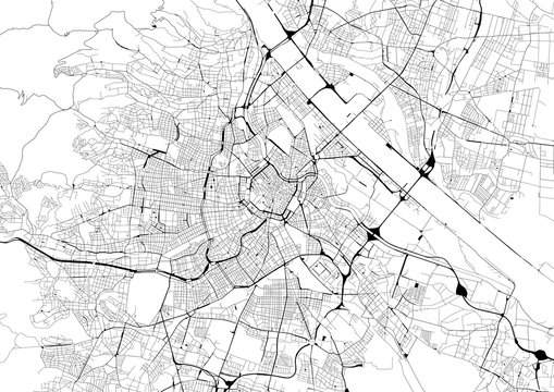 Monochrome city map with road network of Vienna