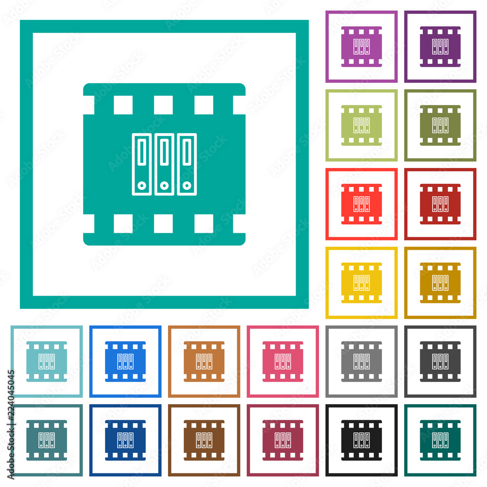 Poster archive movie flat color icons with quadrant frames