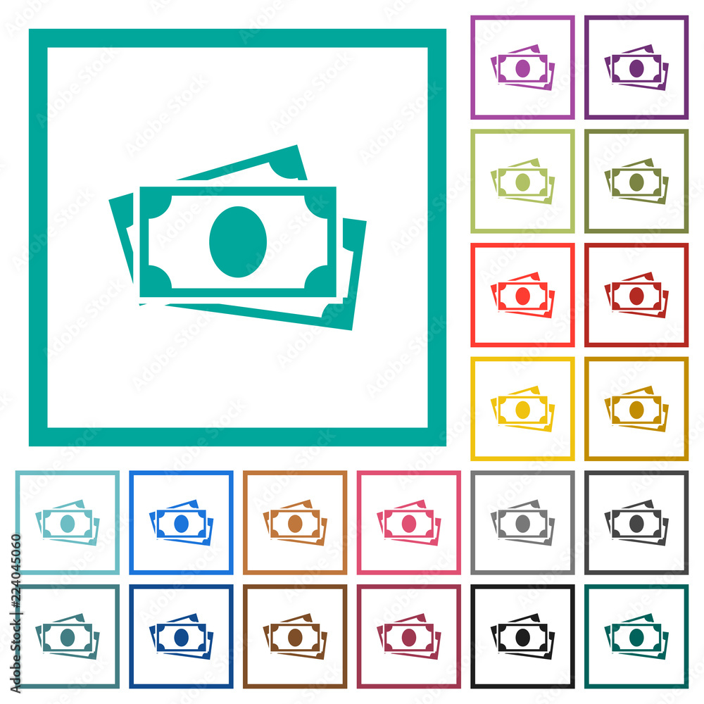 Poster more banknotes with portrait flat color icons with quadrant frames