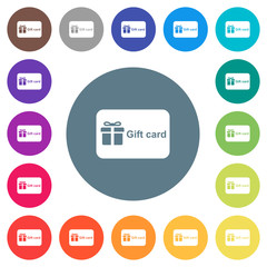 Gift card with text flat white icons on round color backgrounds