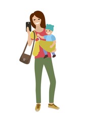 a young mother holding a baby in a sling