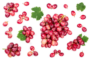 pink grapes isolated on the white background. Top view. Flat lay pattern