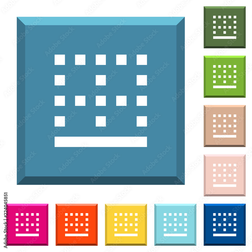 Poster bottom border white icons on edged square buttons
