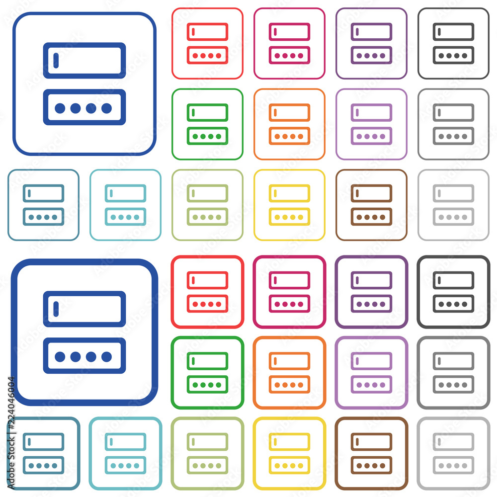 Poster entering login name and password outlined flat color icons